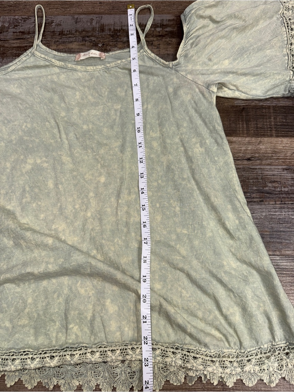 Altar’d State Sage Green Cold Shoulder Boho Lace Trim Top Small Crochet Lace - Picture 6 of 6